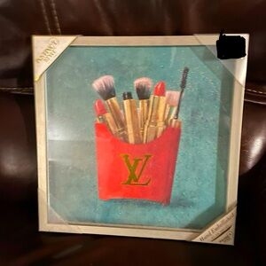 LV Makeup Brush and Lipsticks in French Fry Container Glass Frame, NWT